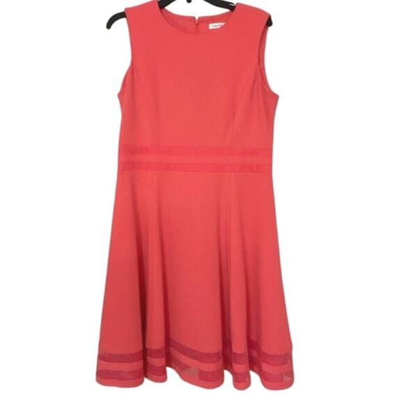 Calvin Klein Watermelon Pink A Line Fit To Flare Dress Mesh Ribbon Detail 12 - Picture 2 of 14